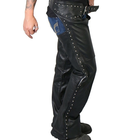 Hot Leathers Ladies Studded Black Leather Chaps - Picture 3 of 6